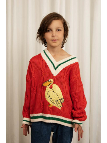 Детски памучен пуловер Mini Rodini в червено
