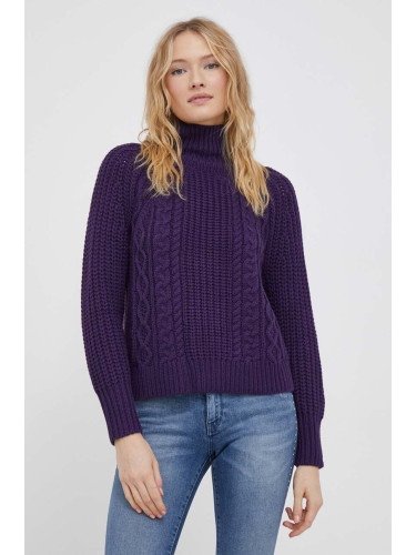 Вълнен пуловер Joop! дамски в лилаво от топла материя с поло