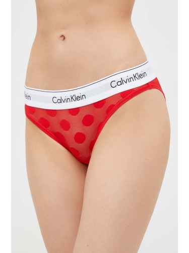Бикини Calvin Klein Underwear в червено от полупрозрачна материя