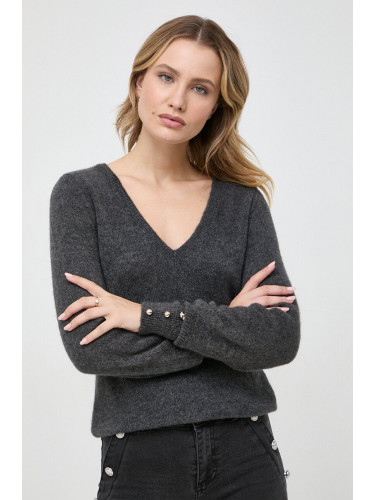 Пуловер с вълна Morgan дамски в сиво от лека материя