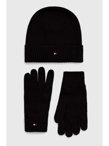 Шапка и ръкавици Tommy Hilfiger в черно