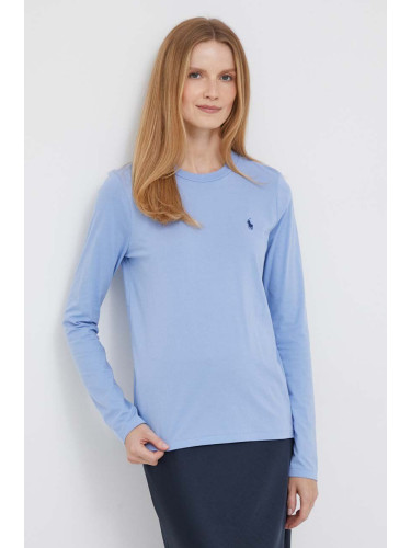 Памучна блуза с дълги ръкави Polo Ralph Lauren в синьо 211898699