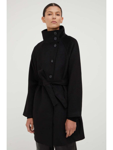 Палто с вълна Bruuns Bazaar в черно преходен модел