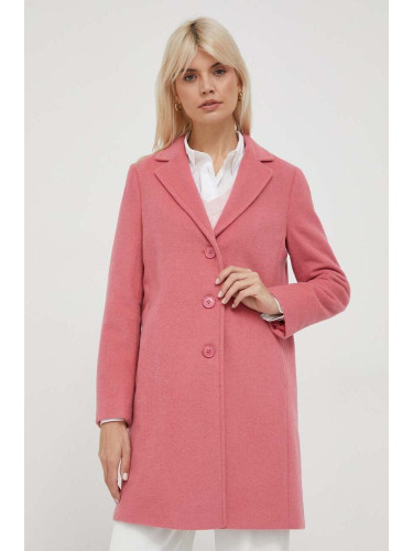 Вълнено палто United Colors of Benetton в розово преходен модел