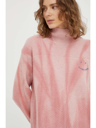 Вълнен пуловер PS Paul Smith дамски в розово с поло