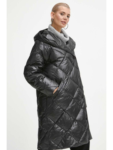 Пухено палто Medicine в черно зимен модел с уголемена кройка