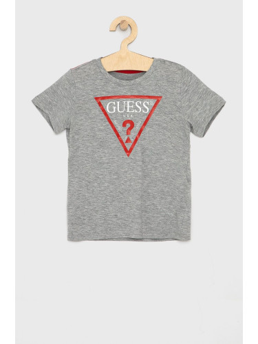 Детска тениска Guess в меланж на сиво