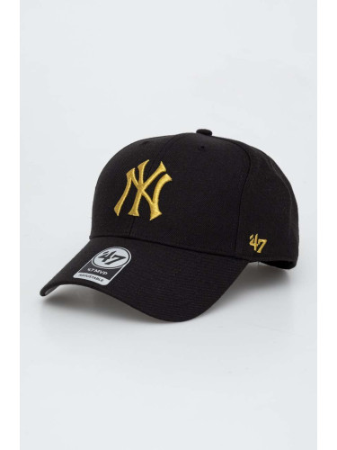 Шапка с козирка 47 brand MLB New York Yankees в черно с апликация