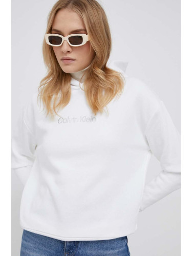 Суичър Calvin Klein в бяло с качулка с принт