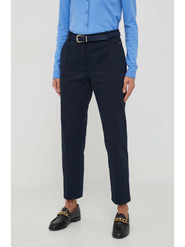 Панталон Tommy Hilfiger в тъмносиньо със стандартна кройка, с висока талия