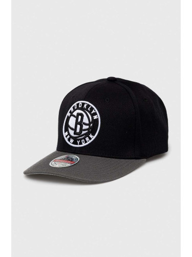 Шапка с козирка с вълна Mitchell&Ness Brooklyn Nets в черно с апликация