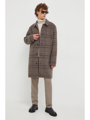 Вълнено палто Les Deux в кафяво преходен модел с уголемена кройка