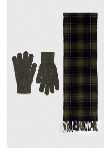 Шал и ръкавици Barbour Tartan Scarf & Glove Gift Set в зелено с десен MGS0018