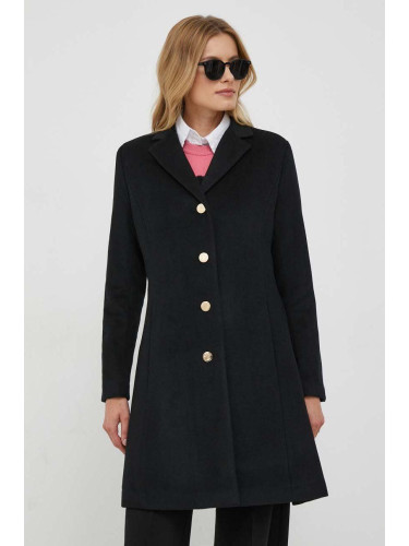 Вълнено палто Lauren Ralph Lauren в черно преходен модел