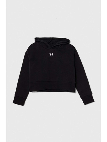 Детски суичър Under Armour UA Rival Fleece Crop в черно с качулка с меланжов десен