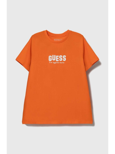 Детска тениска Guess в оранжево с принт