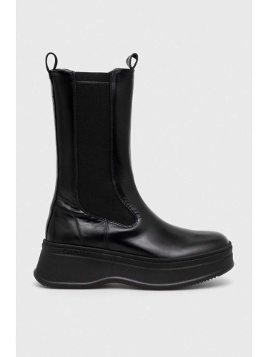 Кожени боти челси Calvin Klein PITCHED CHELSEA BOOT в черно с платформа HW0HW01686