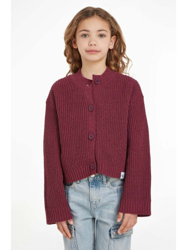 Детска жилетка Calvin Klein Jeans в бордо от лека материя