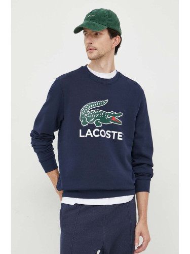 Памучен суичър Lacoste в тъмносиньо с принт