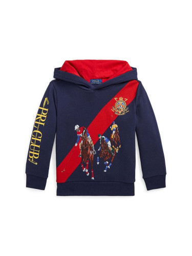 Детски суичър Polo Ralph Lauren в тъмносиньо с качулка с принт