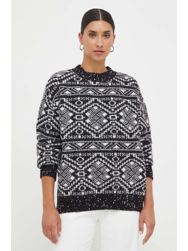 Пуловер с вълна Silvian Heach дамски в черно от топла материя