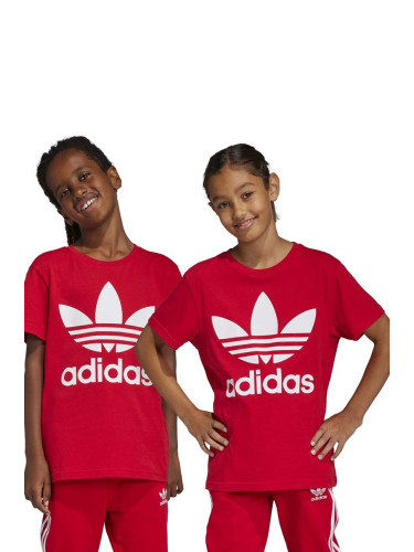 Памучна тениска adidas Originals TREFOIL в червено с принт