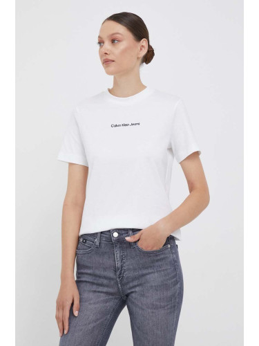 Памучна тениска Calvin Klein Jeans в бяло J20J221065