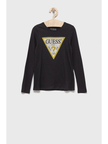 Детска блуза с дълги ръкави Guess в черно