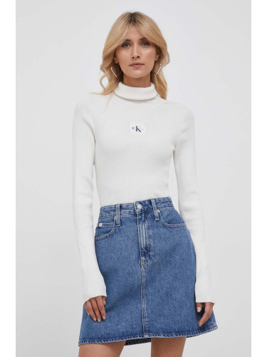 Пуловер Calvin Klein Jeans дамски в бежово с поло