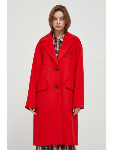 Вълнено палто Tommy Hilfiger в червено преходен модел с уголемена кройка WW0WW39756