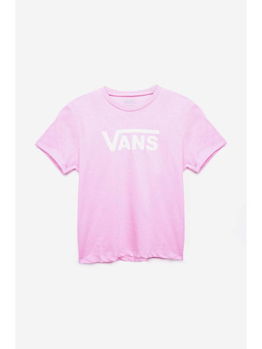 Детска памучна тениска Vans в розово с принт