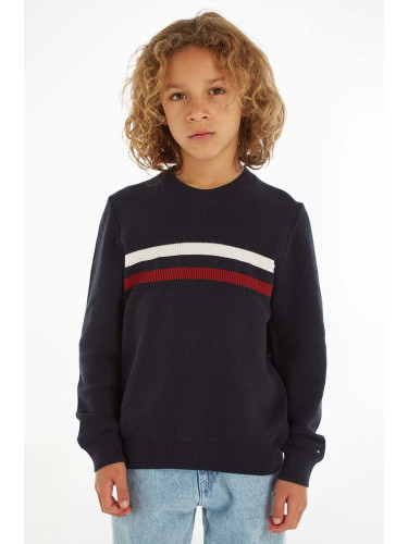 Детски памучен пуловер Tommy Hilfiger в тъмносиньо