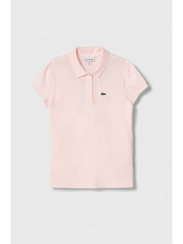 Детска памучна тениска с яка Lacoste в розово с яка