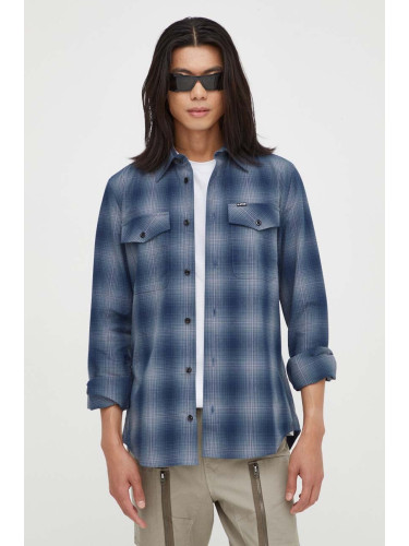 Памучна риза G-Star мъжка в тъмносиньо с кройка по тялото с класическа яка