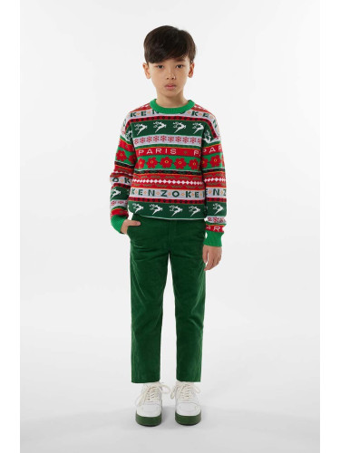 Детски пуловер Kenzo Kids в зелено