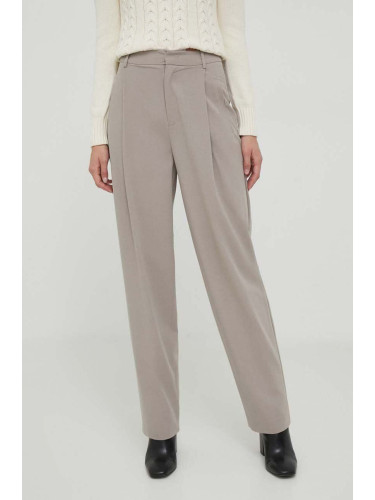 Панталон с вълна Sisley в бежово със стандартна кройка, с висока талия