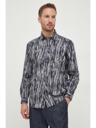 Памучна риза Sisley мъжка в черно със стандартна кройка с класическа яка