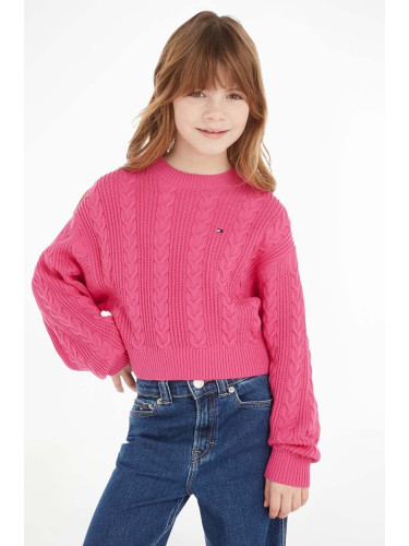 Детски памучен пуловер Tommy Hilfiger в розово