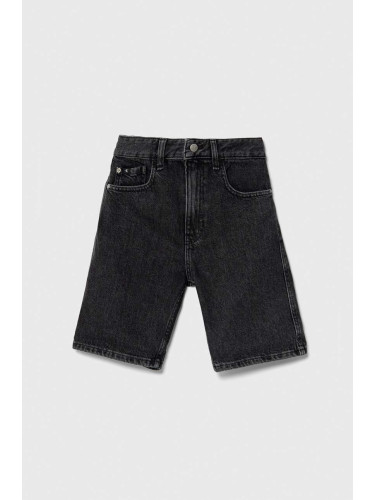 Детски дънков къс панталон Calvin Klein Jeans в черно с регулируема талия