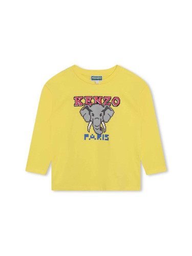 Детска блуза с дълги ръкави Kenzo Kids в зелено с принт