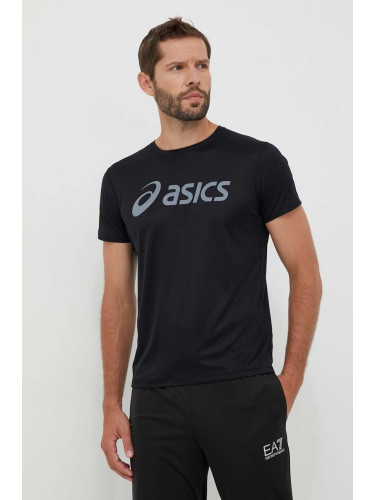 Тениска за бягане Asics в черно с принт