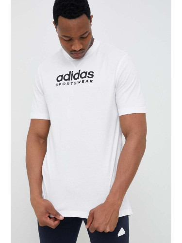 Памучна тениска adidas в бяло с десен