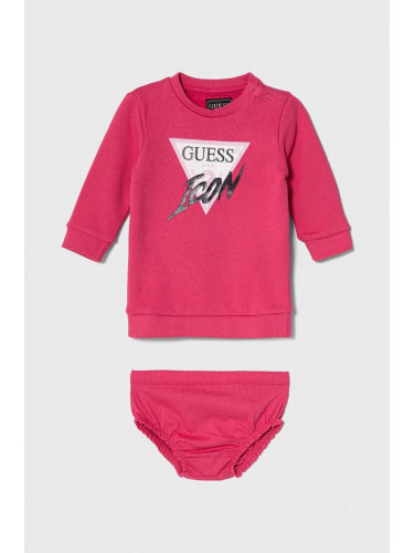 Детска рокля Guess в розово къса със стандартна кройка