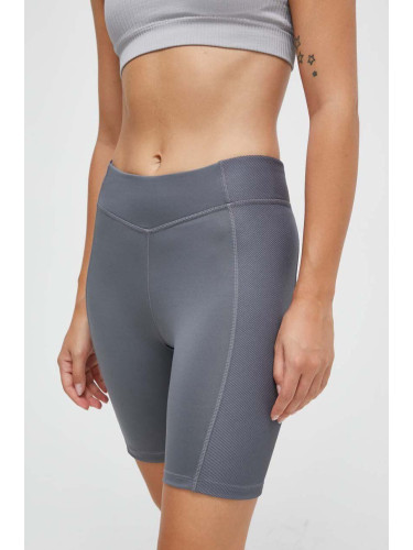 Къс панталон за йога Reebok в сиво с изчистен дизайн с висока талия