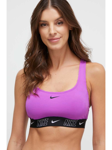 Горнище на бански Nike Logo Tape в лилаво с леко подплатени чашки
