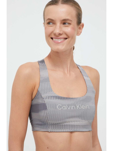 Спортен сутиен Calvin Klein Performance Essentials в сиво с десен