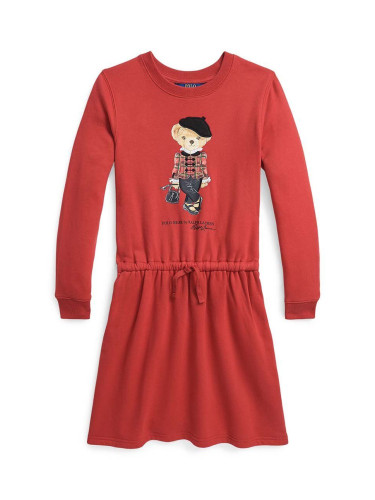 Детска рокля Polo Ralph Lauren в червено къса разкроена