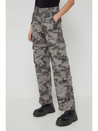 Панталон Abercrombie & Fitch в сиво с широка каройка, с висока талия