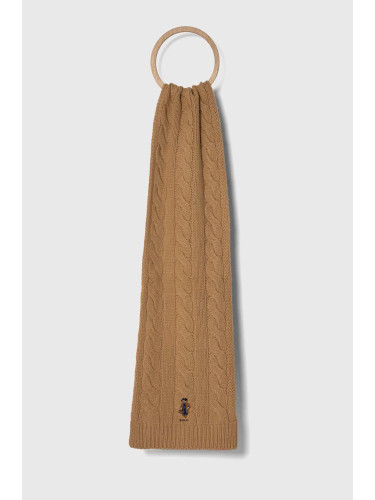 Вълнен шал Polo Ralph Lauren в бежово с изчистен дизайн