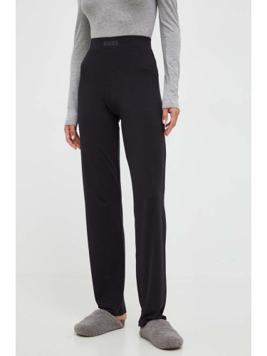 Домашен панталон BOSS в черно със стандартна кройка, с висока талия